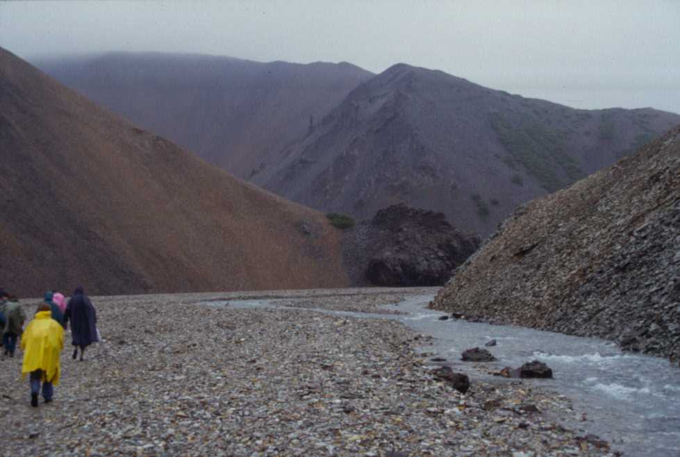 Promenade pluvieuse dans la vallée du Jökulsá í Lóni, le 11 août 1995
