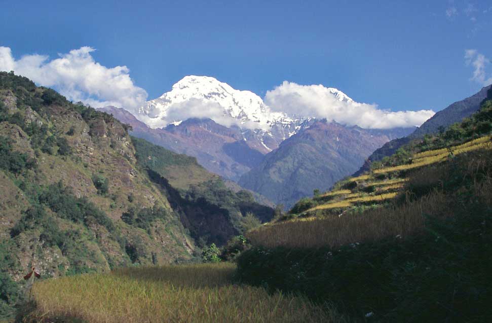 Vue sur l’Annapurna sud entre Ghandrung et Landrung, le 27 octobre 1998