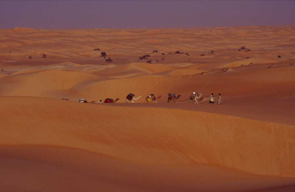 Arrivée au camp dans les dunes de l’erg Ouarane, le 20 mars 2000