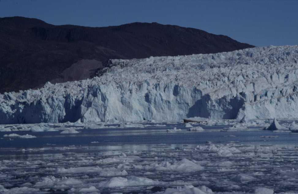 Le glacier Eqip Sermia vu du Clane, le 14 août 2002