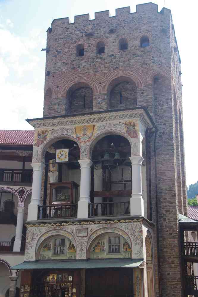 Monastère de Rila (Рилски Манастир). La tour de Hrelja, seul vestige du XIVe siècle, le 23 juillet 2019