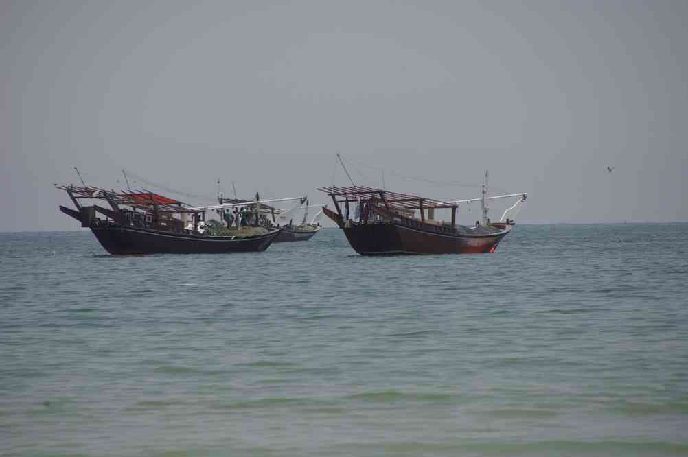 Bateaux de pêche ancrés au large du port de Khaluf, le 2 avril 2012