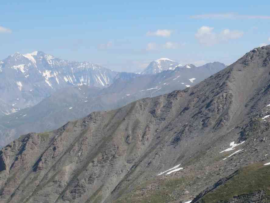 Grande Casse et Grande Motte pendant l’ascension du signal du Petit Mont-Cenis. Le lundi 13 juillet 2009